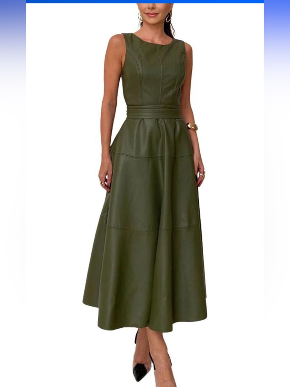 Faux Leather Midi Dress. Olive Green. Size Small & XL. NWT. - Picture 3 of 3